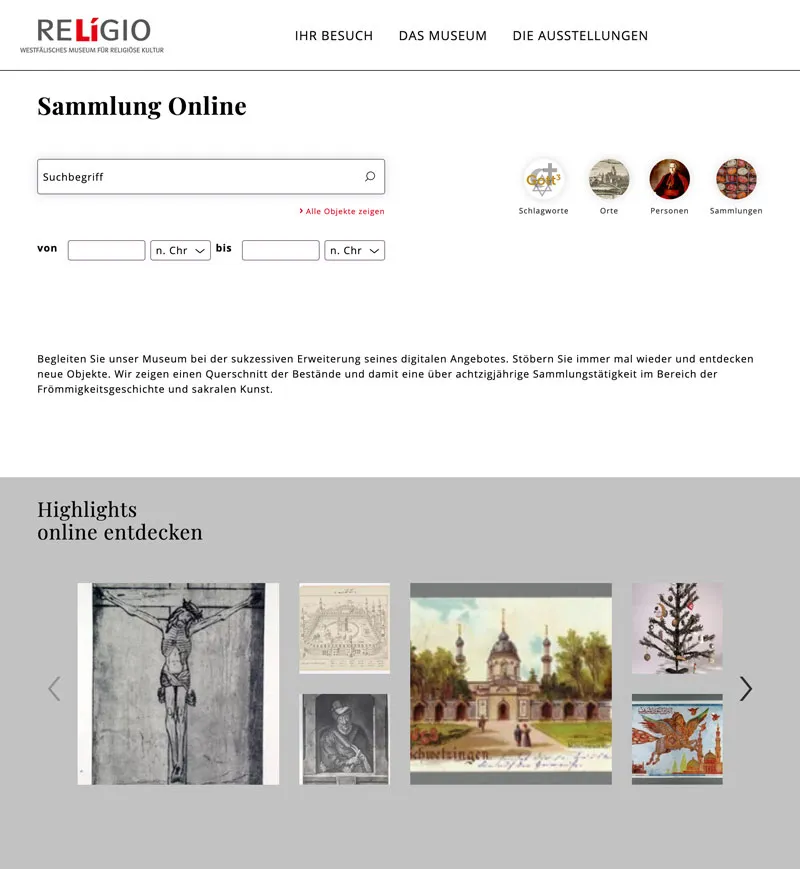 Screenshot: Religio Ausgabe Museum Digital WordPress Plugin